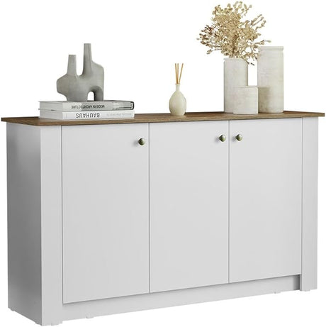 Madesa Sideboard Buffet Cabinet, Modern Storage Cabinet with 3 Doors, 31" H, 15" D, 53" L - White/Brown