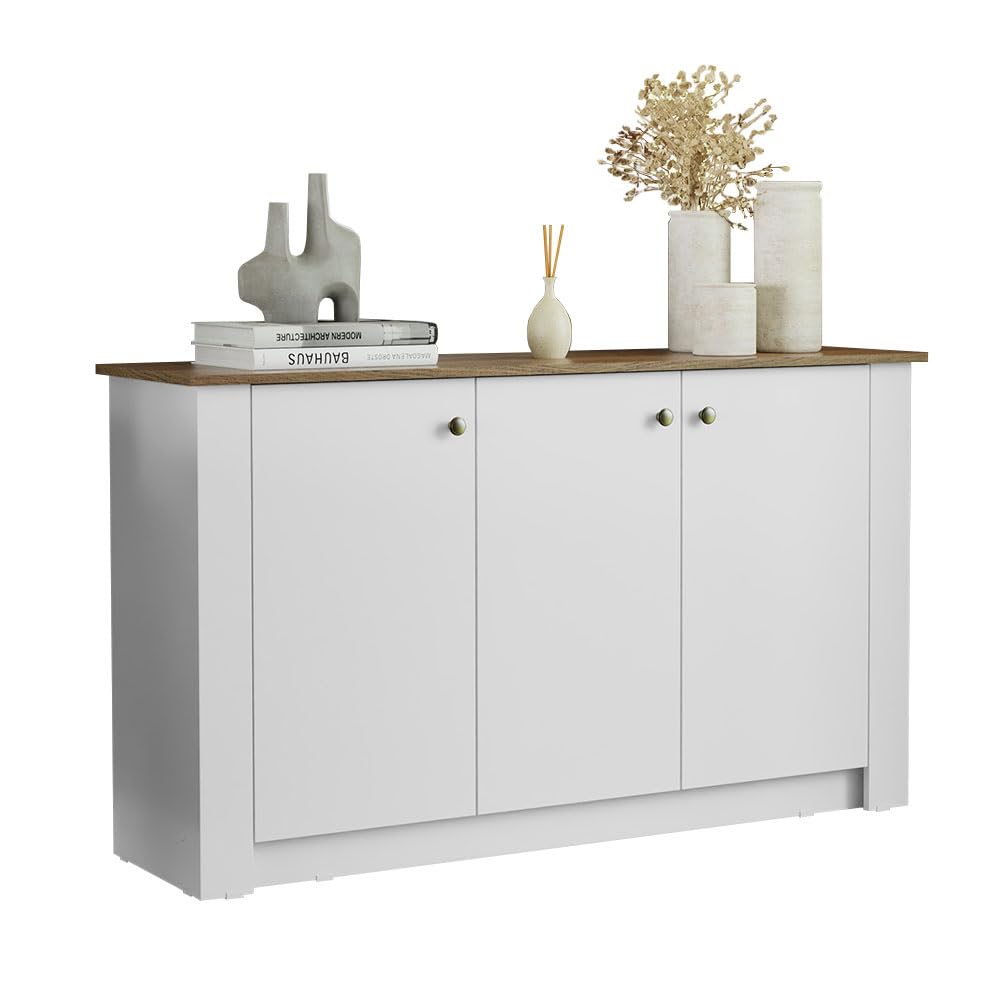 Madesa Sideboard Buffet Cabinet, Modern Storage Cabinet with 3 Doors, 31" H, 15" D, 53" L - White/Brown