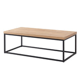 Natural Oak Coffee Table for Living Room, 47" Modern Industrial Rectangular Wood