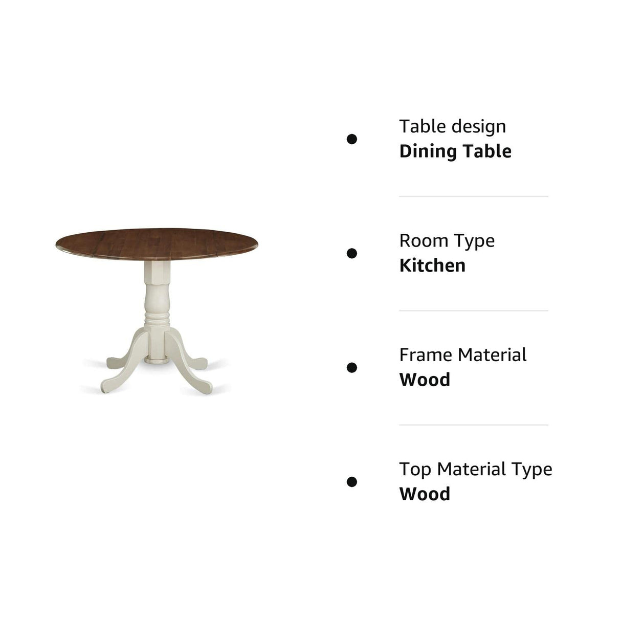 DMT-WLW-TP Dublin Modern Kitchen Table - a Round Dining Table Top with Dropleaf & Pedestal Base,