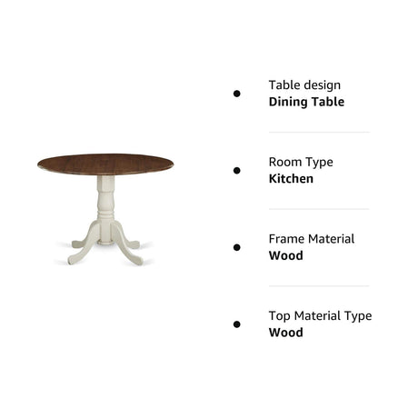 DMT-WLW-TP Dublin Modern Kitchen Table - a Round Dining Table Top with Dropleaf & Pedestal Base,