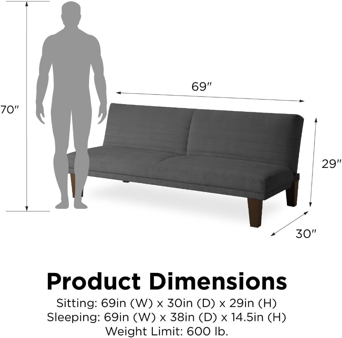 DHP Dillan Convertible Futon with Microfiber Upholstery, Grey