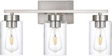 3-Light Bathroom Vanity Light, Modern Brushed Gold Wall Lights with Clear Glass Shades