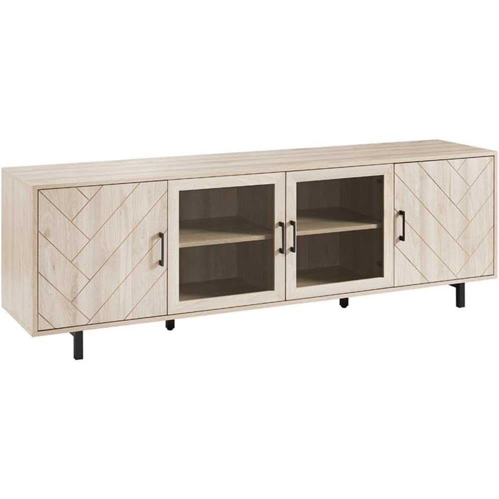 Walker Edison Harper Modern 4 Door Herringbone Stand for TVs up to 80 Inches, 70 Inch, Birch