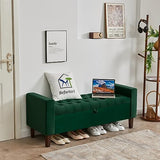 Upholstered Storage Ottoman, Button-Tufted Entryway Bench with Solid Wood Legs