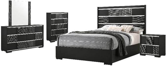 Contemporary 5-Piece Queen Panel Wood Bedroom Set in Black