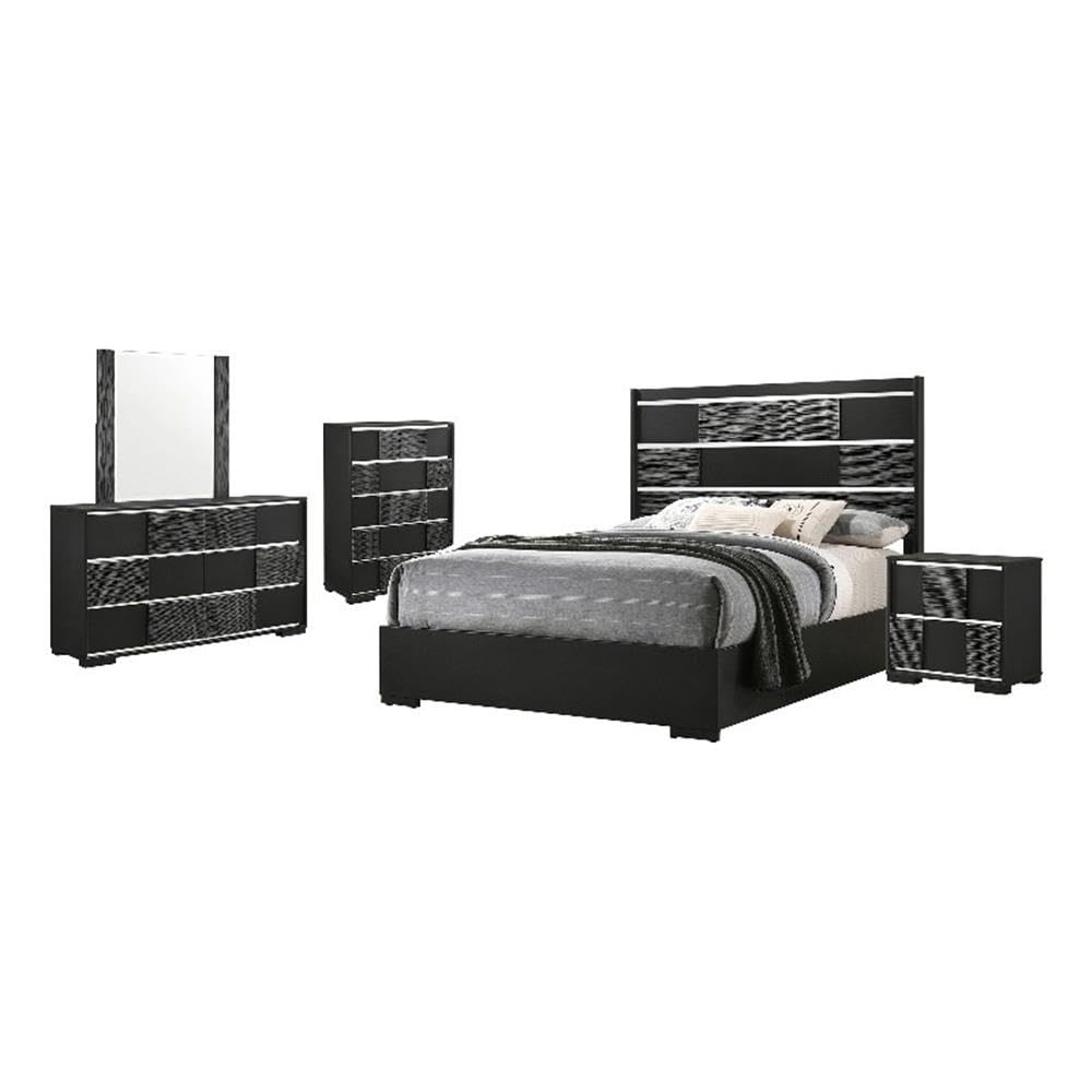 Contemporary 5-Piece Queen Panel Wood Bedroom Set in Black