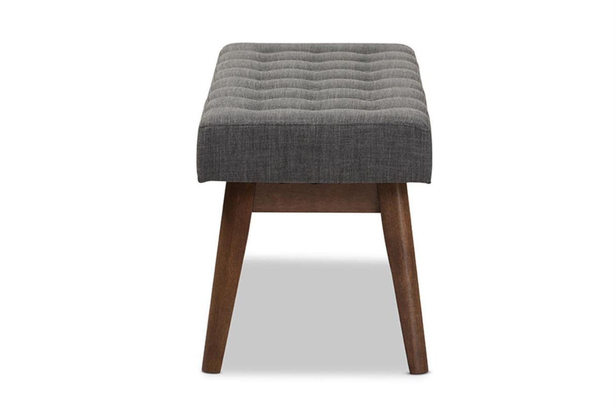 Elia Mid-Century Modern Walnut Wood Dark Grey Fabric Button-Tufted