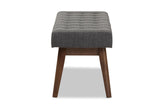 Elia Mid-Century Modern Walnut Wood Dark Grey Fabric Button-Tufted