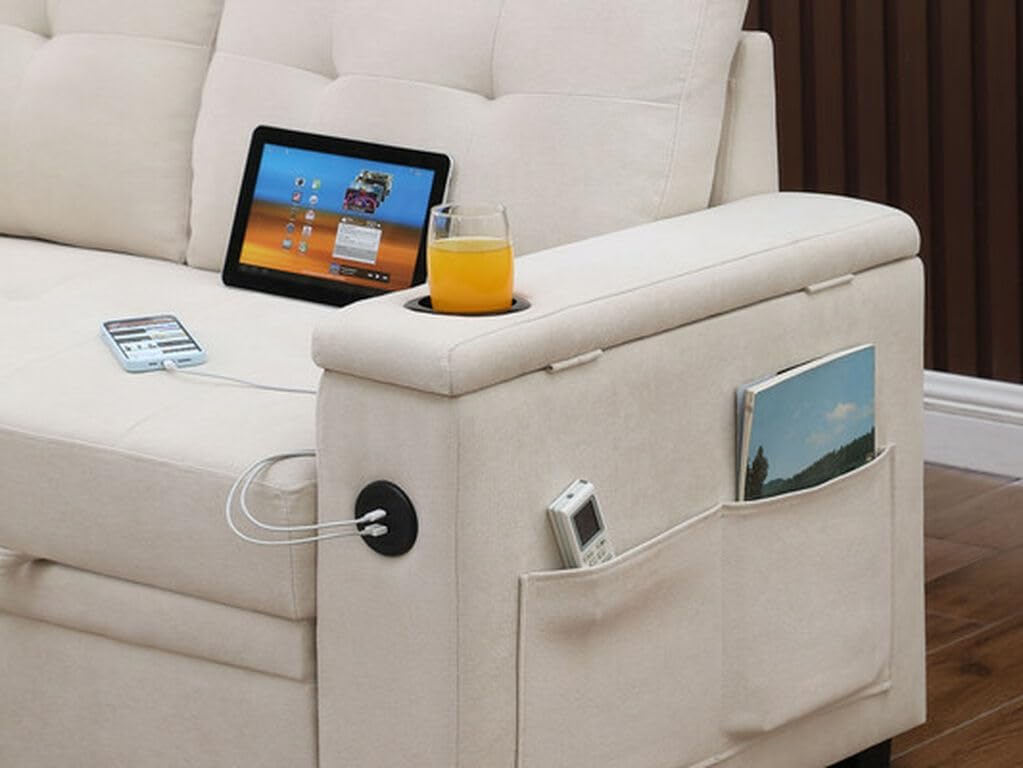 Modern Reversible Sleeper Sectional Sofa L-Shaped Pull Out Sleep Sofabed