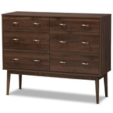 studio DISA Mid-Century Modern Walnut Brown Finished 6-Drawer Dresser Brown//Medium Wood/Mid-Century/Particle Board/MDF