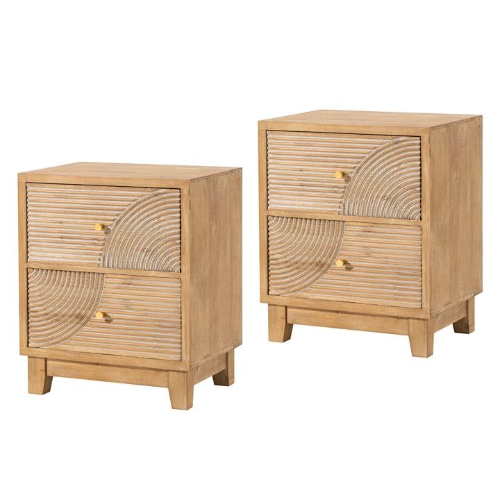 2-Drawer Farmhouse Nightstand, Mid Century Nightstand Set of 2 Fully Assembled