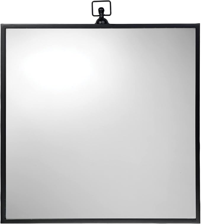 Benjara Wall Mirror with Sleek Metal Frame and Loop Hook, Black