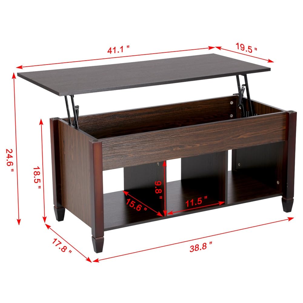 Coffee Table, 41in Lift Top Coffee Table with Storage Hidden Compartment & Shelf