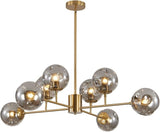 BOKT Modern 8-Lights Clear Globe Gold Chandelier Mid Century Brushed Brass Sputnik