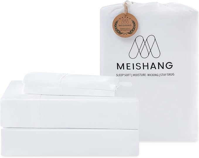 Bamboo Viscose Sheet Set Queen Size - 100% Pure Organic Viscose - 400TC Bamboo Viscose Cooling Bed Sheets Set - Fit 16 Inch Deep Pocket - 4 Piece Set Silky Soft - Queen, White