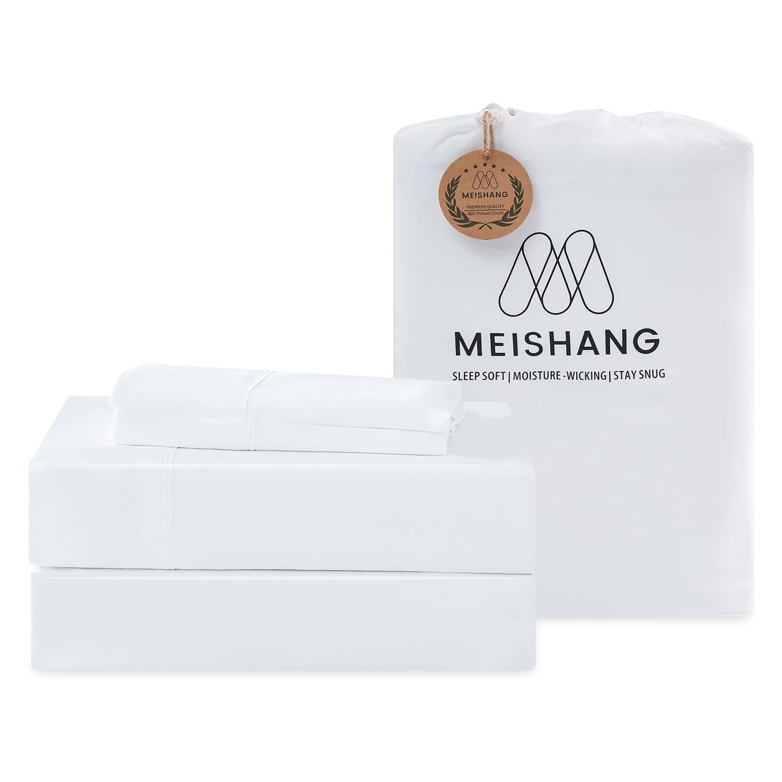 Bamboo Viscose Sheet Set Queen Size - 100% Pure Organic Viscose - 400TC Bamboo Viscose Cooling Bed Sheets Set - Fit 16 Inch Deep Pocket - 4 Piece Set Silky Soft - Queen, White