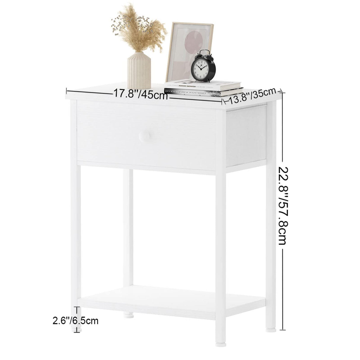 White Nightstands Set of 2, Small Night Stand with Drawer and Shelf Storage End Table for Bedroom