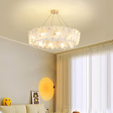 White Glass Leaf Round Ceiling Hanging Lamp Modern Crystal Raindrop Chandelier LED