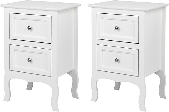 Grey Nightstand Set of 2 for Bedroom, Vintage Small Night Stand with Drawers