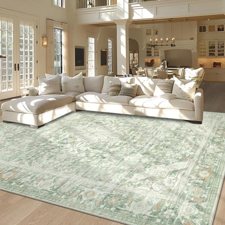 Washable Rugs 8x10 Area Rugs, Soft Vintage Living Room Rug e Nursery Entryway-Green