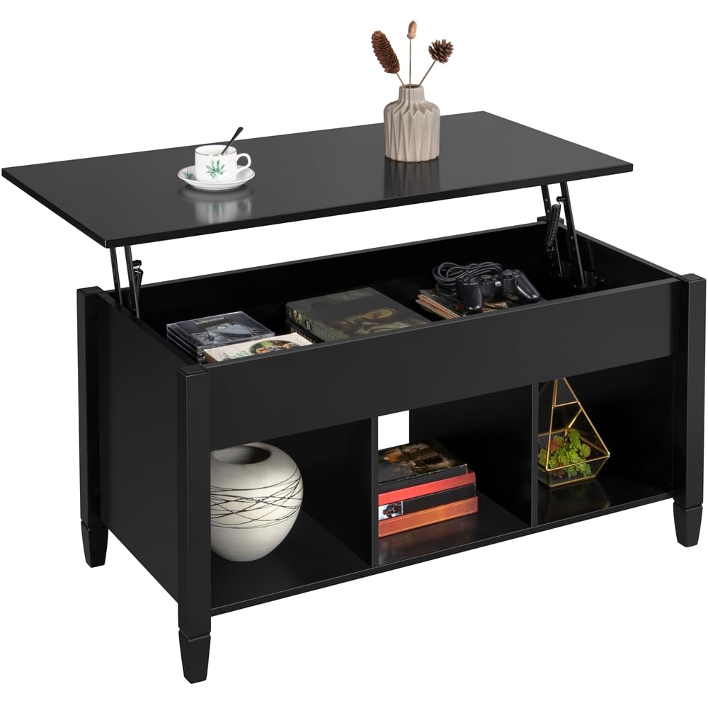 Coffee Table, Lift Top Coffee Table w/Hidden Storage Compartment & Lower 3 Cube Open