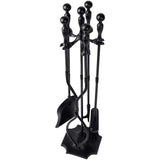 5 Pcs Fireplace Tools Sets Black Handle Wrought Iron Large Fire Tool Set