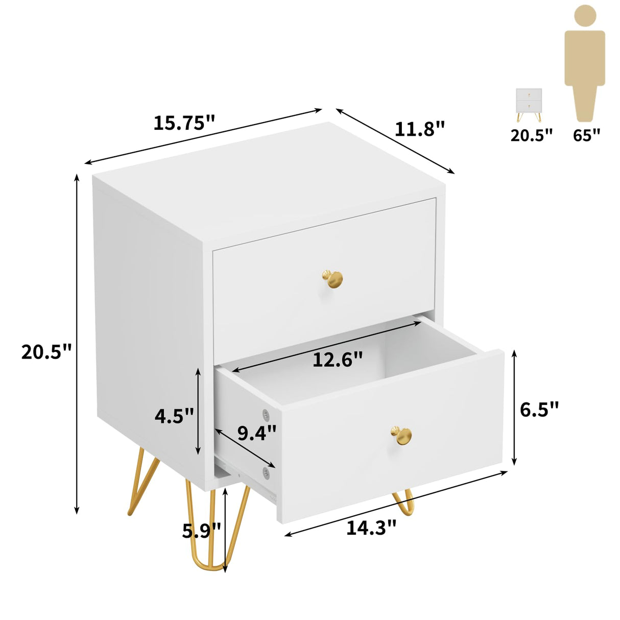 Nightstand Set of 2, End Side Table Double, Bedside Table with 2 Drawers