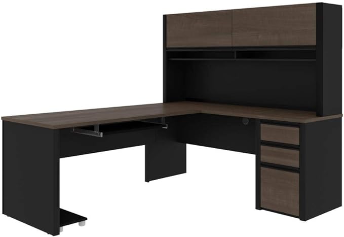 Connexion L-Shaped Desk with Hutch and Pedestal, 72W, Slate/Sandstone