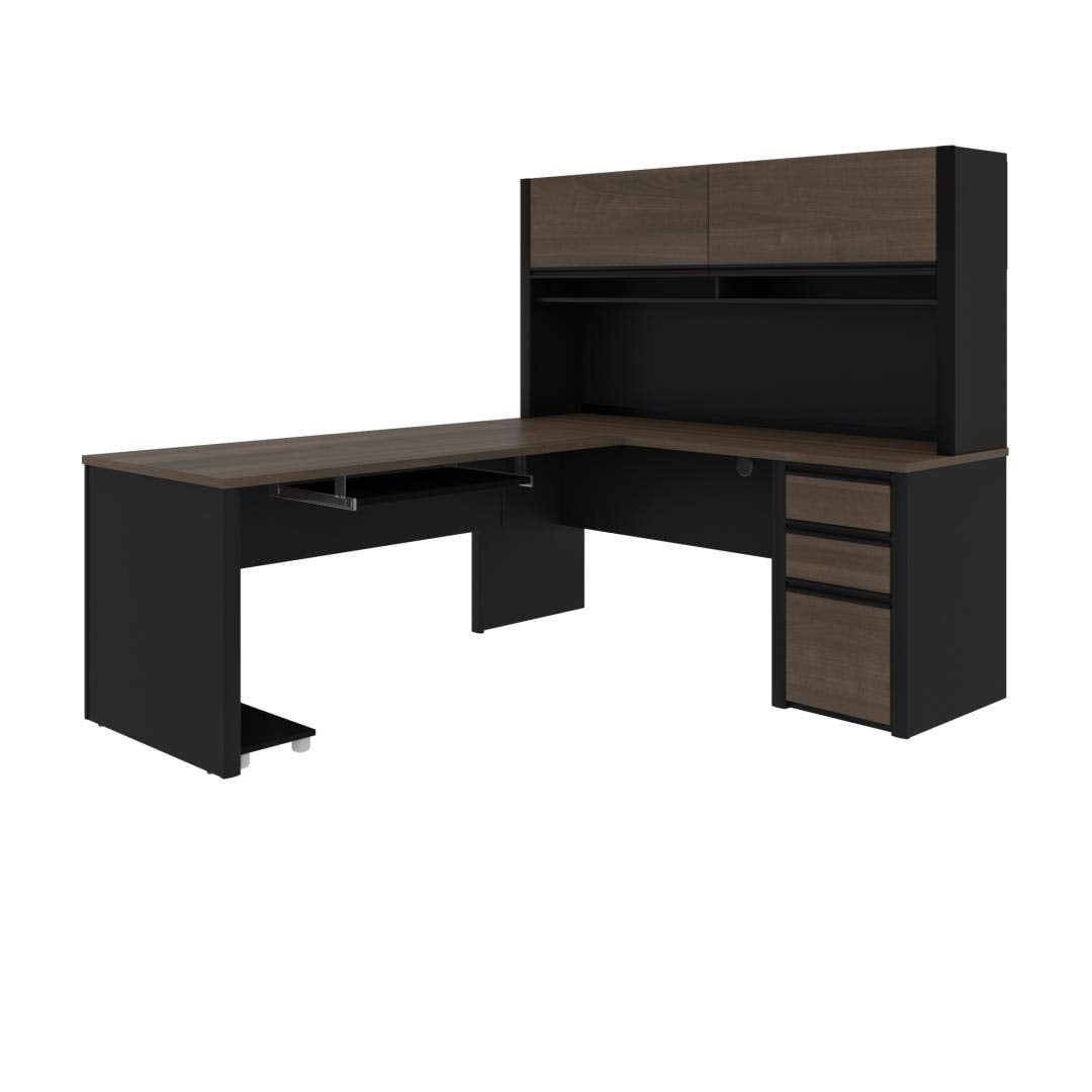 Connexion L-Shaped Desk with Hutch and Pedestal, 72W, Antigua & Black