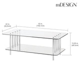 Long Glass Top Coffee Table - Modern Decorative Accent Metal Rectangular Furniture