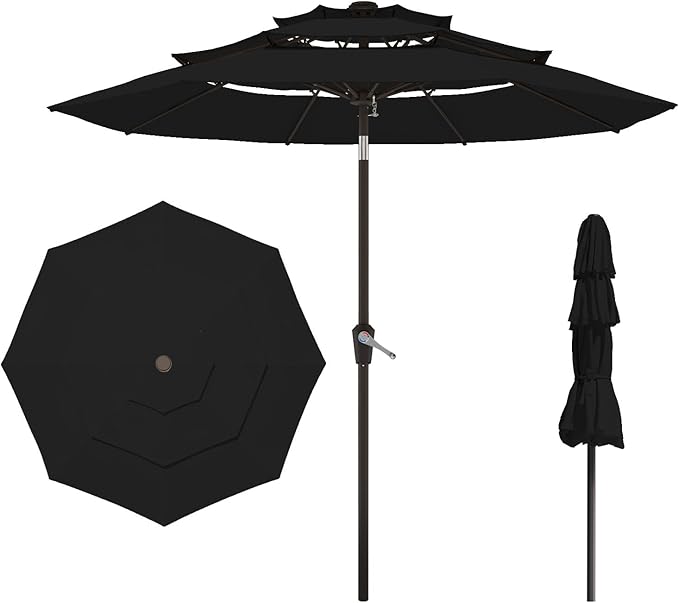 9FT 3 Tiers Patio Umbrella with Push Button Tilt/Crank