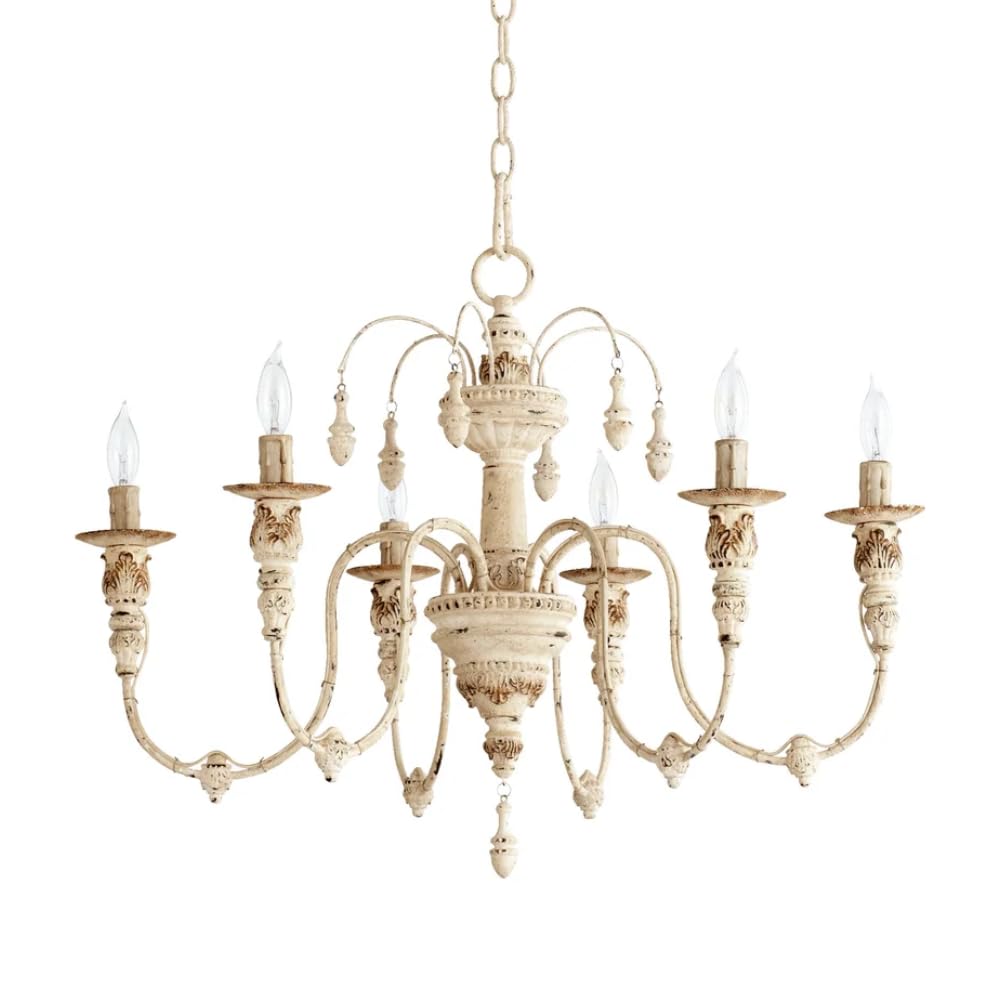 Quorum International 6316-6-70 I Salento Collection 25 Inch Six Light Chandelier I Persian White Finish I Candelabra Base I LED Compatible I Traditional Style Fixture I