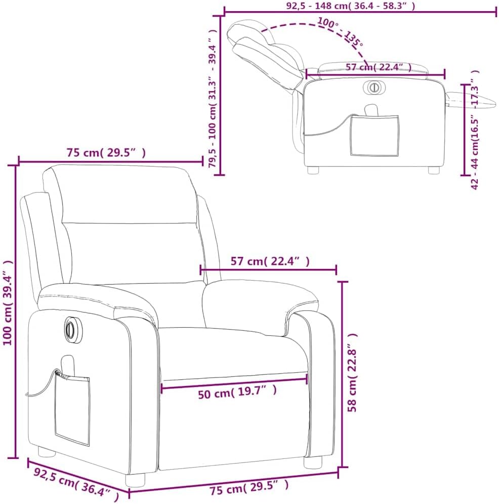 vidaXL Dark Gray Velvet Electric Massage Recliner - Motorized Footrest/Backrest Adjustment, Vibrating 6-Point Massage with Side Pocket