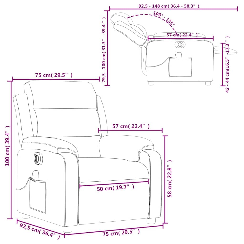 vidaXL Dark Gray Velvet Electric Massage Recliner - Motorized Footrest/Backrest Adjustment, Vibrating 6-Point Massage with Side Pocket