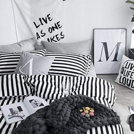 Striped Comforter Set Queen 3Pcs Black White Bedding Comforter Sets Farmhouse