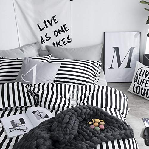 Striped Comforter Set Queen 3Pcs Black White Bedding Comforter Sets Farmhouse