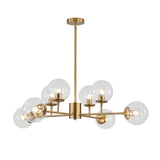 BOKT Modern 8-Lights Clear Globe Gold Chandelier Mid Century Brushed Brass Sputnik