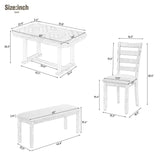 6, Rectangular Dining Table with Upholstered Chairs and Bench, 6-Piece Table Set for Dining Room and Kitchen, Retro Dining
