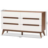 Calypso Mid-Century Modern White and Walnut Wood 6-Drawer Storage Dresser/Mid-Century/Particle