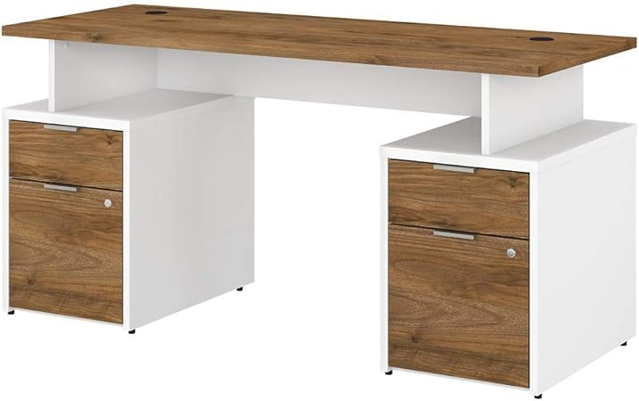 Jamestown 60W Desk with 4 Drawers, Fresh Walnut/White