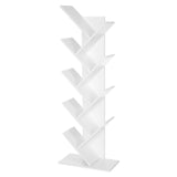 56 Inch Modern Bookcase, 8 Tree Style Branched Shelves, White Wood