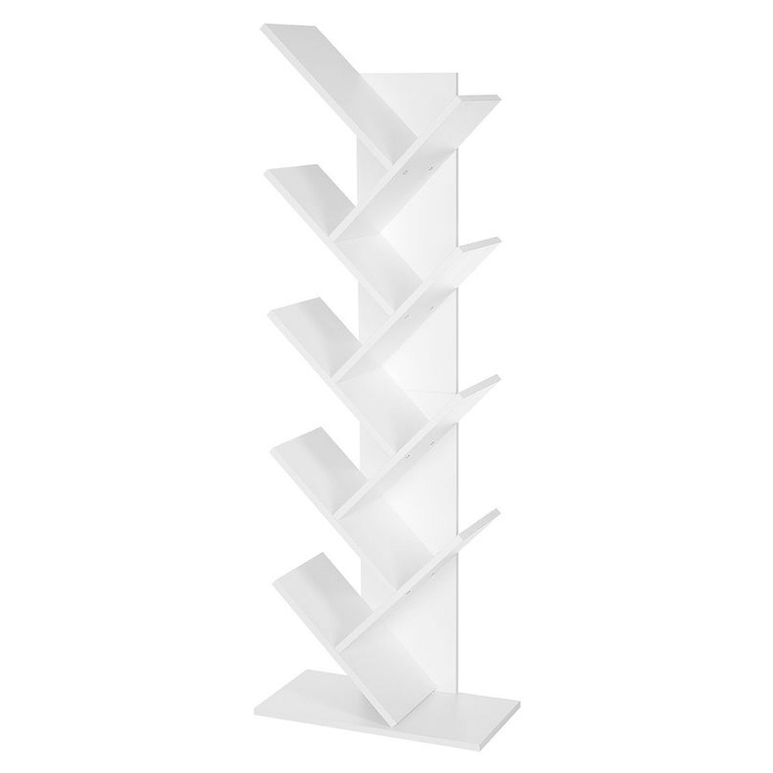 56 Inch Modern Bookcase, 8 Tree Style Branched Shelves, White Wood