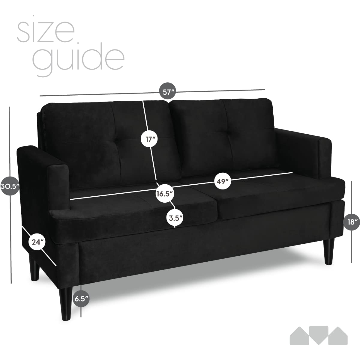 57" Small Loveseat, Velvet Love Seat, Small Couch for Small Spaces