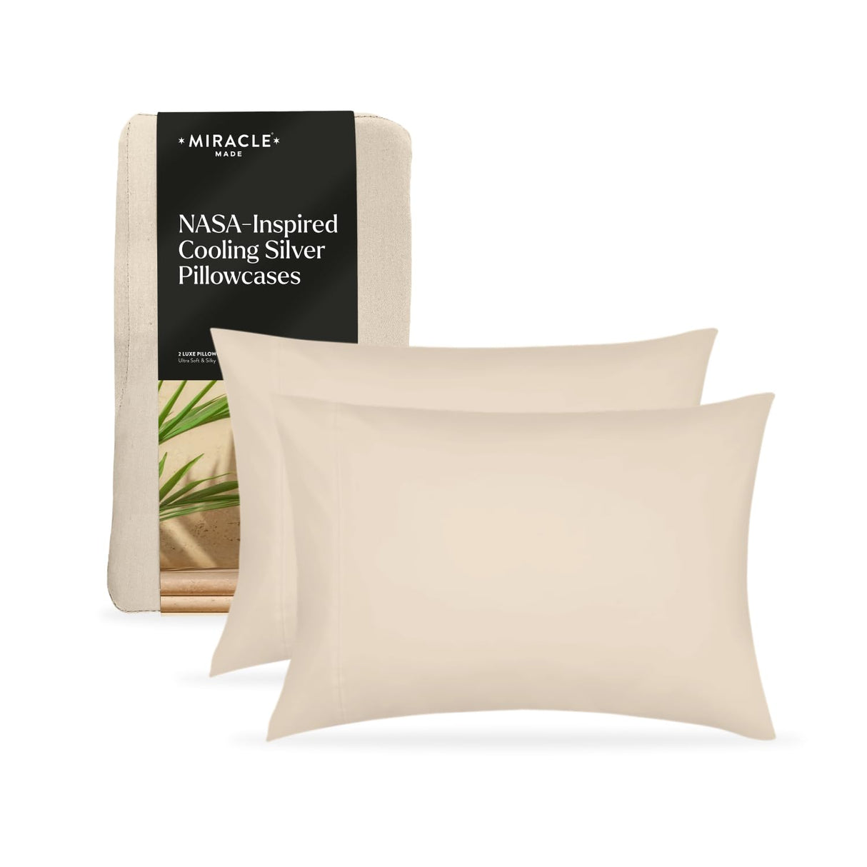 Luxe Cooling Pillow Cases - 2 Pack Sand,Standard - Miracle Clean & Cool™ Lyocell Fabric