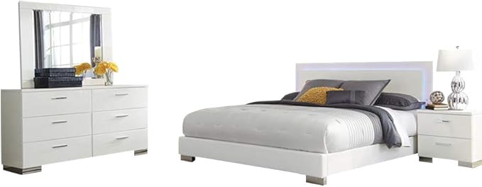 Bedroom Furniture Set, Glossy White, King