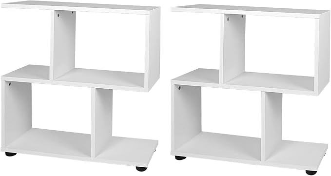 3-Tier Geometric Bookshelf, 24" Tall Wood S-Shaped Display Shelves with Thick Foot Pads, Freestanding Open Shelves Nightstand, Floor Standing Display Shelf Bookcase, Black