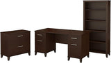 Somerset 60W Office Desk with Lateral File Cabinet and 5 Shelf Bookcase in Ash Gray