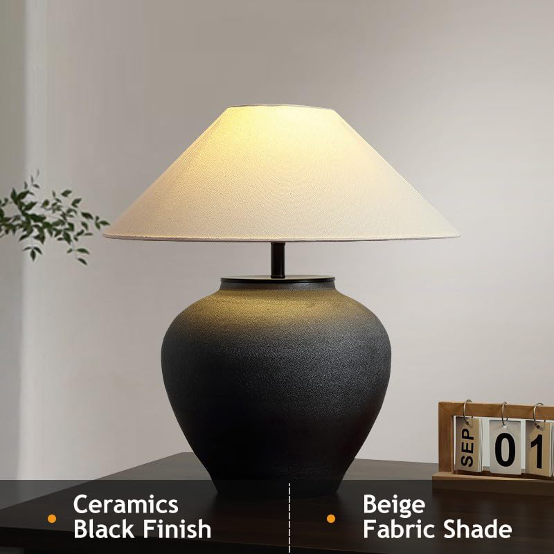 Farmhouse Ceramic Table Lamp 18.8" Black