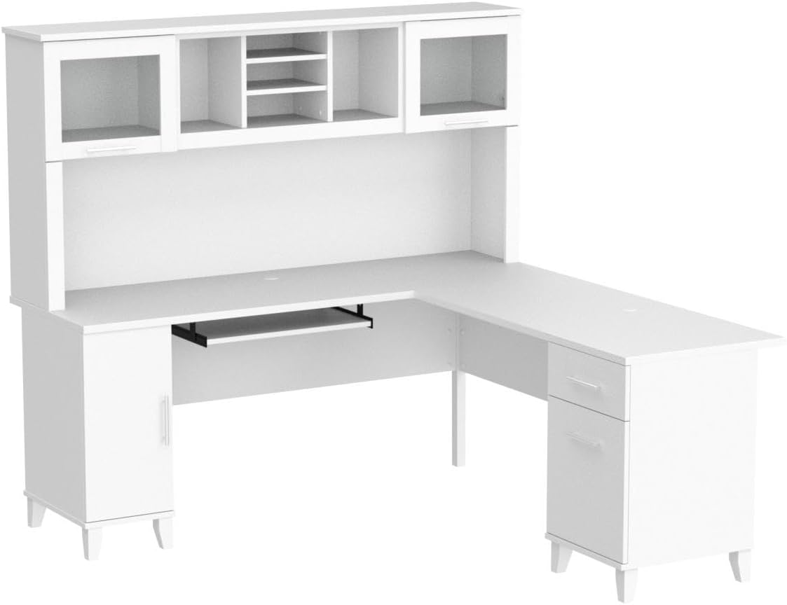 SET001WH Somerset 72-Inch W L-Shaped Desk with Hutch, White